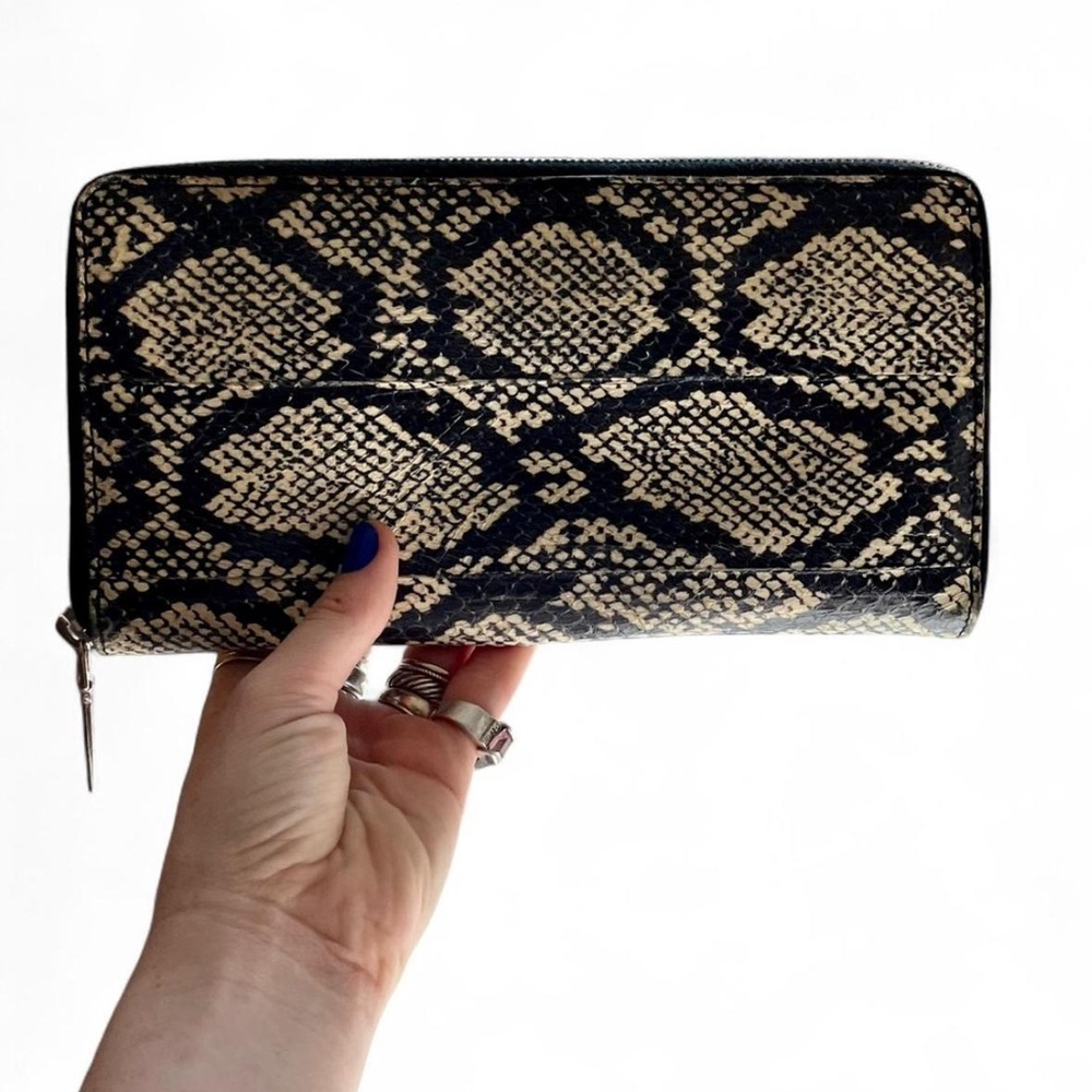 Alexander McQueen Black and Beige Snake-Print Zip Wallet